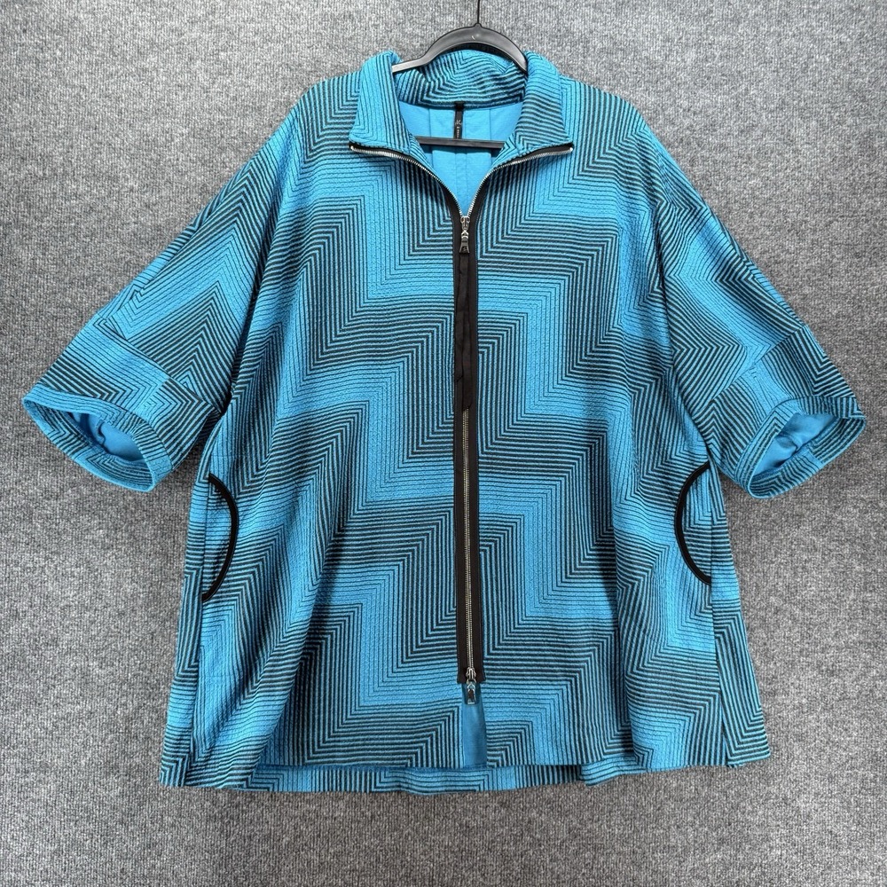 IC by Connie K Jacket Womens 2XL Blue Full Zip Short Sleeve Artsy Lagenlook